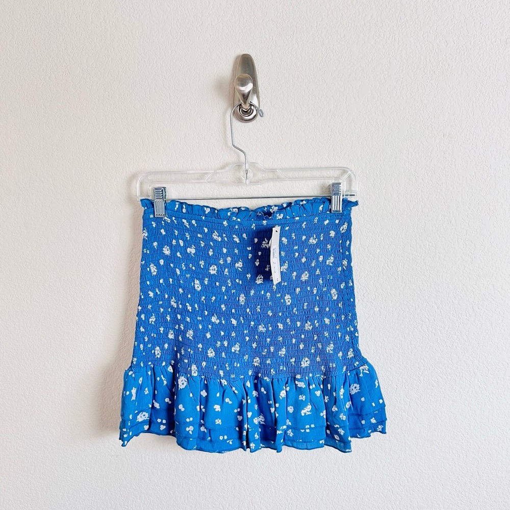 NWT Blue Ditsy Floral Shirred Scrunch Ruffle Petite Mini Skirt